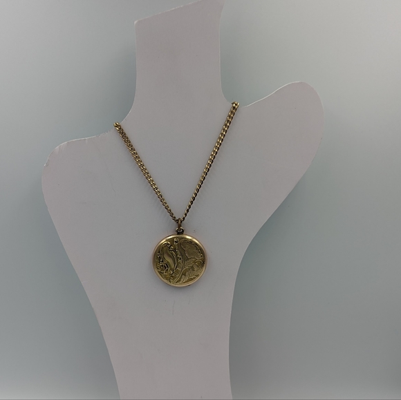 Antique/Vintage Floral Design Locket On Gold Filled Curb Chain 12K GF 24" AS IS - Picture 4 of 15